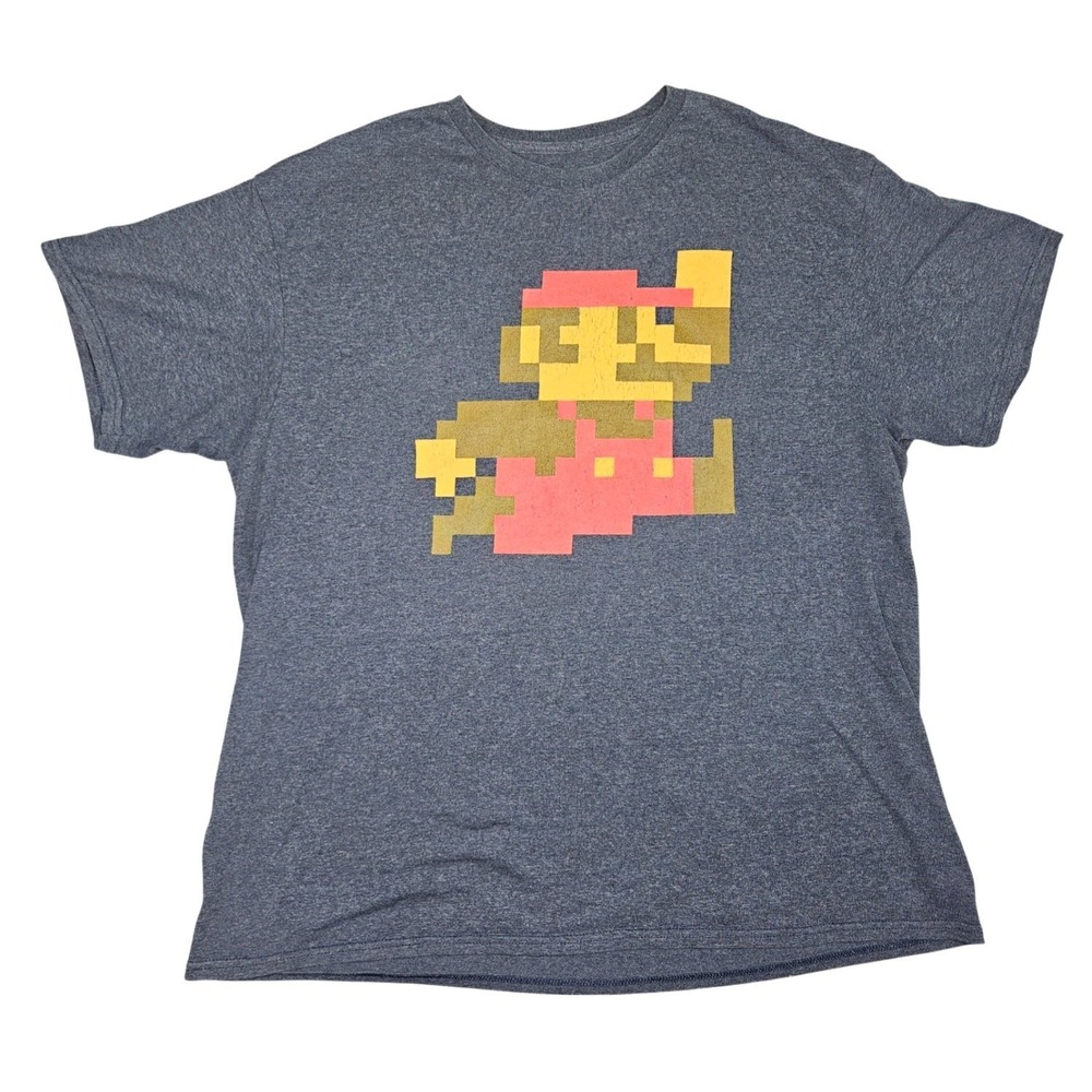 Nintendo Super Mario Bros 8 Bit Pixel Graphic Tee Shirt Men XL Heather Blue